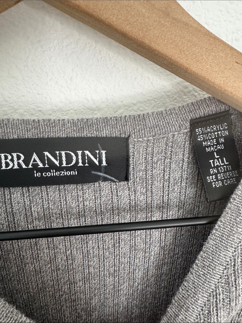 Brandini Ribbed V-Neck Short Sleeve Sweater - Heather Gray size Large Tall N0272 - Picture 2 of 4